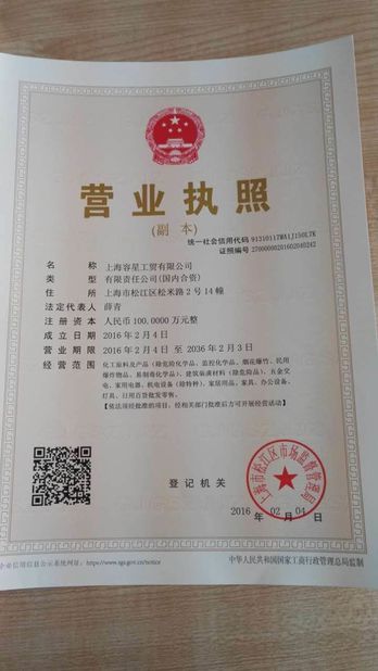 Porcellana Shanghai Rong Xing Industry &amp; Trade Co. Ltd. Certificazioni